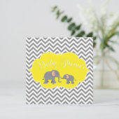 Modern Elephant Chevron Yellow Grey Baby shower Kaart (Staand voorkant)