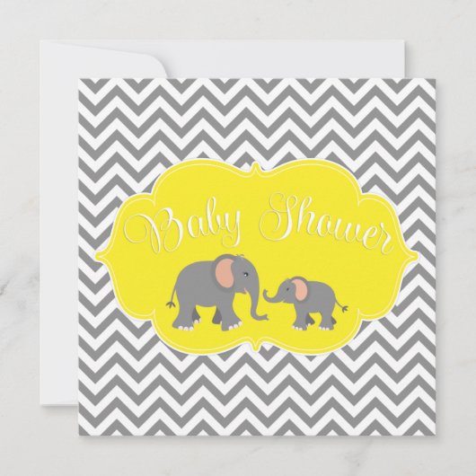 Modern Elephant Chevron Yellow Grey Baby shower Kaart (Voorkant)