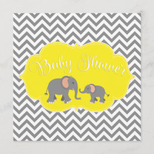 Modern Elephant Chevron Yellow Grey Baby shower Kaart