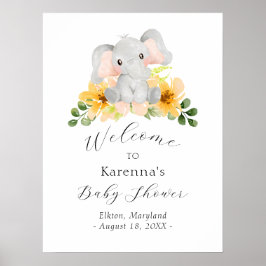 Modern Elephant Floral Baby shower Welkom Poster