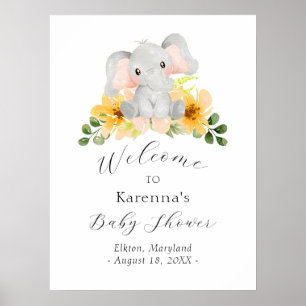 Modern Elephant Floral Baby shower Welkom Poster