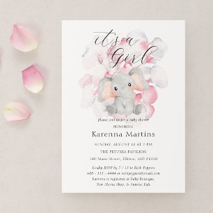 Modern Elephant Floral Het is een Meisje Baby show Kaart