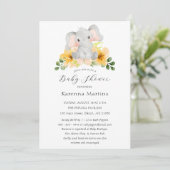 Modern Elephant Floral Script Baby shower Kaart (Staand voorkant)