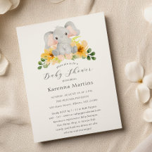 Modern Elephant Floral Script Baby shower