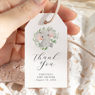 Modern Elephant Greenery Baby shower Bedankt Cadeaulabel