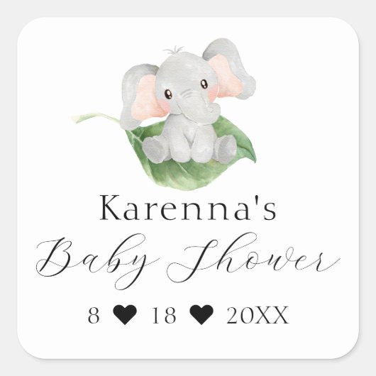 Modern Elephant Greenery Baby shower Envelope Seal Vierkante Sticker (Voorkant)