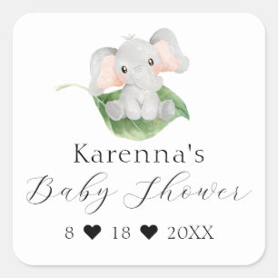 Modern Elephant Greenery Baby shower Envelope Seal Vierkante Sticker