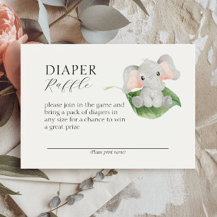 Modern Elephant Greenery Baby shower Luier Raffle Informatiekaartje