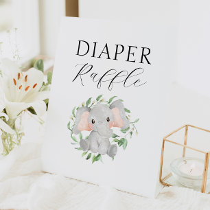 Modern Elephant Greenery Baby shower Luier Raffle Reclamebord Met Voetstuk