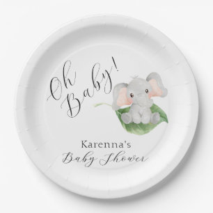 Modern Elephant Greenery Oh Baby shower Papieren Bordje