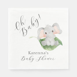 Modern Elephant Greenery Oh Baby shower Servet
