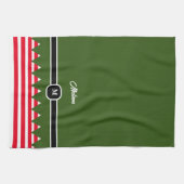 Modern Elf Pine Green Holiday Monogram Theedoek (Horizontaal)