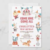 Modern Elk Geslacht Rood Circus 1e Verjaardag Kaart (Voorkant)