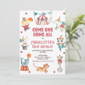 Modern Elk Geslacht Rood Circus 1e Verjaardag Kaart (Staand voorkant)