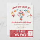 Modern Elk Geslacht Rood Circus Ticket 1e Verjaard Kaart (Voorkant)