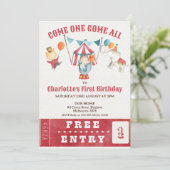 Modern Elk Geslacht Rood Circus Ticket 1e Verjaard Kaart (Staand voorkant)