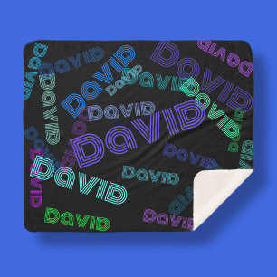 Modern, elke naam collage   Blauw, paars & groen Sherpa Deken