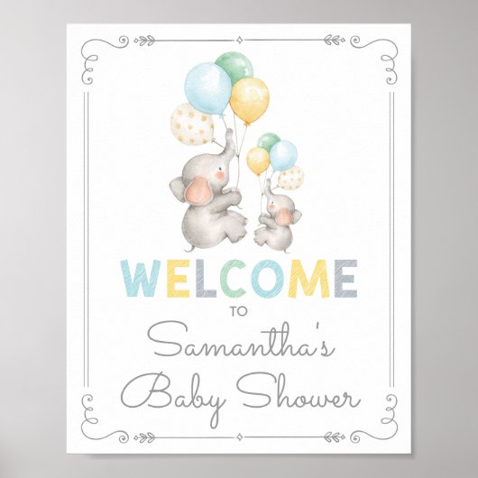 Modern ellephant Oerwoud Baby shower Welkomstteken Poster (Voorkant)