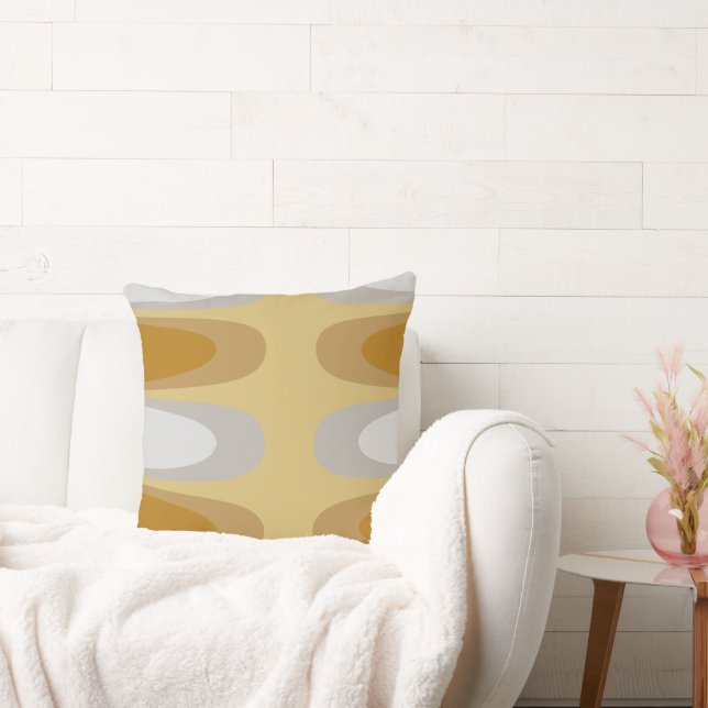 Modern Ellipse Gold en Grijs Zilver Abstract Kussen (Bank)