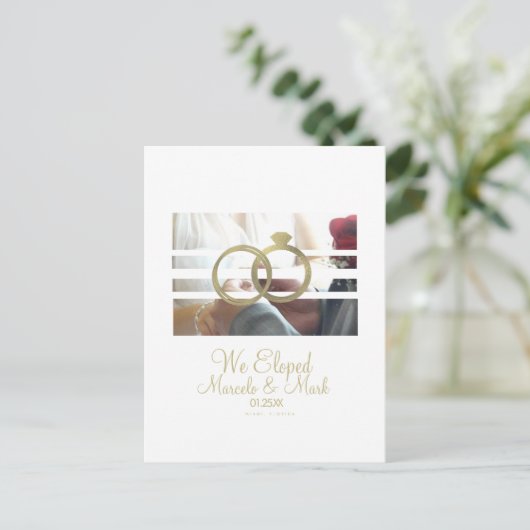 Modern Eloped Photo Blinds Faux Gold Ring Briefkaart (Staand voorkant)