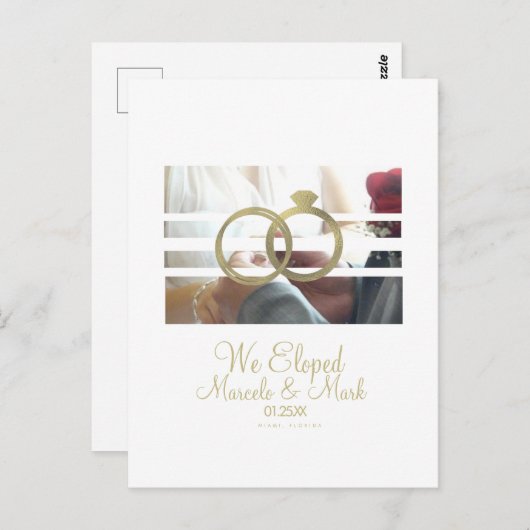 Modern Eloped Photo Blinds Faux Gold Ring Briefkaart (Voorkant / Achterkant)