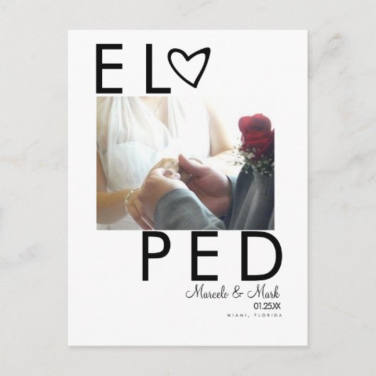 Modern Eloped Photo Typography Heart Briefkaart (Voorkant)