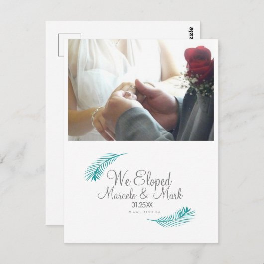 Modern Eloped Tropical Palm Leaf Greenery Briefkaart (Voorkant / Achterkant)
