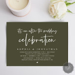 Modern Elopement, na de huwelijksfeestdag Kaart<br><div class="desc">Moderne Minimal Olive Green groen thema,  bruiloft elopement uitnodiging kaart (Na de bruiloft viering). Het is perfect voor uw bruiloft elopement receptie diner feest en dansen / post bruiloft de ochtend na de brunch. Voeg uw trouwviering details.</div>