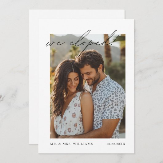 Modern Eloping Aankondiging | "We zijn weggelopen" (Voorkant / Achterkant)
