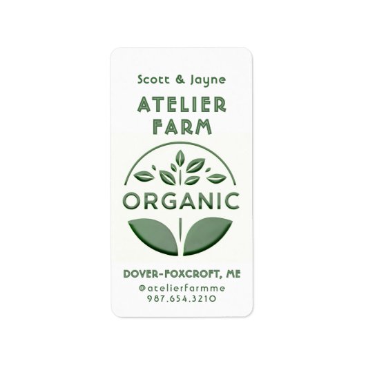 Modern Embossed Style Green Leaf Organic Label (Voorkant)