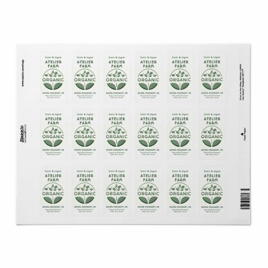 Modern Embossed Style Green Leaf Organic Label (Full Sheet)