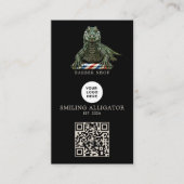 Modern Emerald Alligator Kapperszaak Logo Qr Code Visitekaartje (Voorkant)