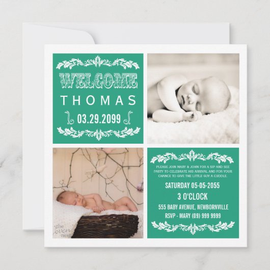 Modern Emerald Baby Sip & See Party-fotokaarten Kaart (Voorkant)