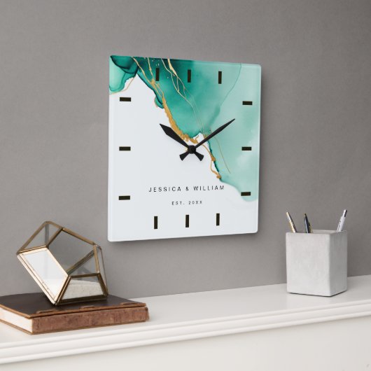 Modern Emerald Beach Bruiloft Jubileum Keepsake Vierkante Klok (Kantoor)