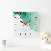 Modern Emerald Beach Bruiloft Jubileum Keepsake Vierkante Klok (Huis)