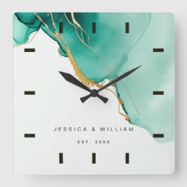 Modern Emerald Beach Bruiloft Jubileum Keepsake Vierkante Klok