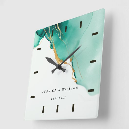 Modern Emerald Beach Bruiloft Jubileum Keepsake Vierkante Klok (Hoek)