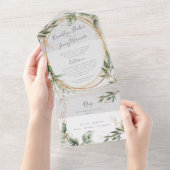 Modern Emerald Boho Tropical Eucalyptus Wedding All In One Uitnodiging (Afscheurbaar)