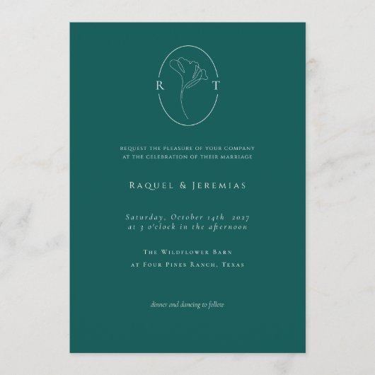 Modern Emerald Botanical Monogram Wedding Kaart (Voorkant)