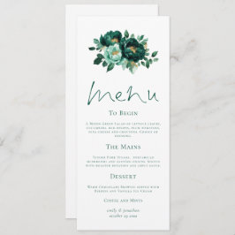 Modern Emerald en Gouden Bloemen Wedding Menu Kaar Kaart