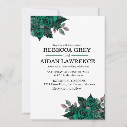 Modern Emerald Floral Garden Wedding Invitation Kaart (Voorkant)