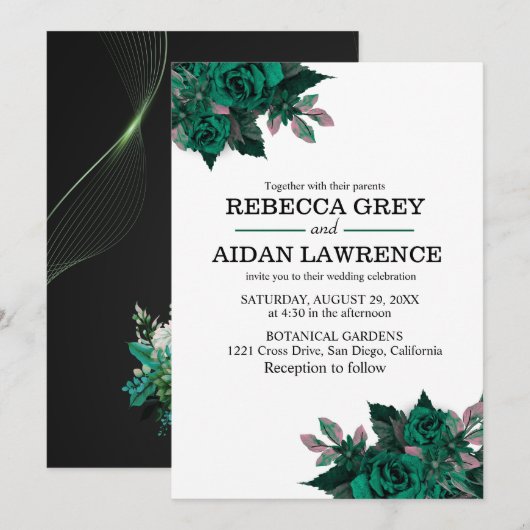 Modern Emerald Floral Garden Wedding Invitation Kaart (Voorkant / Achterkant)
