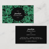 Modern Emerald Flowers Black Circle Visitekaartje (Voorkant / Achterkant)