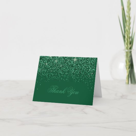 Modern Emerald Glitz Glitter Bedankt voor je kaart (Voorkant)
