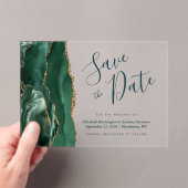 Modern Emerald Gold Agaat Green Save the Date Kaar Acryl Uitnodigingen (Insitu (Draagbaar))