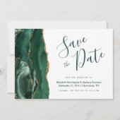 Modern Emerald Gold Agaat Green Save the Date Kaar Kaart (Voorkant)