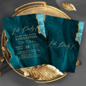 Modern Emerald Gold Birthday Party Invitation Kaart
