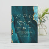 Modern Emerald Gold Birthday Party Invitation Kaart (Staand voorkant)