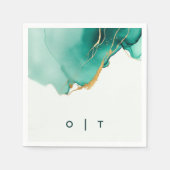 Modern Emerald Gold Blauwgroen Monogram Beach Brui Servet (Voorkant)