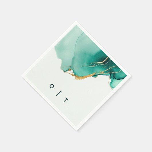 Modern Emerald Gold Blauwgroen Monogram Beach Brui Servet (Hoek)